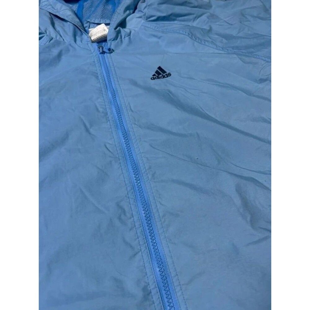 Adidas Light Blue & Navy Full Zip Hooded Windbreaker Jacket - Size XL - Picture 2 of 7